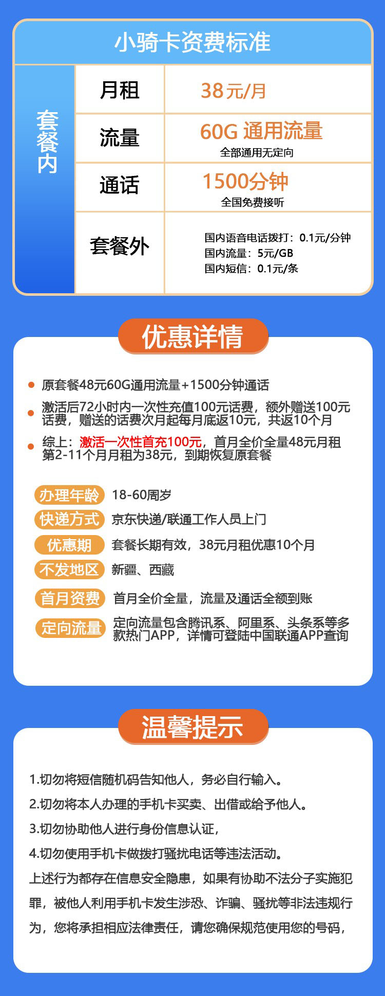 联通小骑卡38元1500分钟+60G  第2张