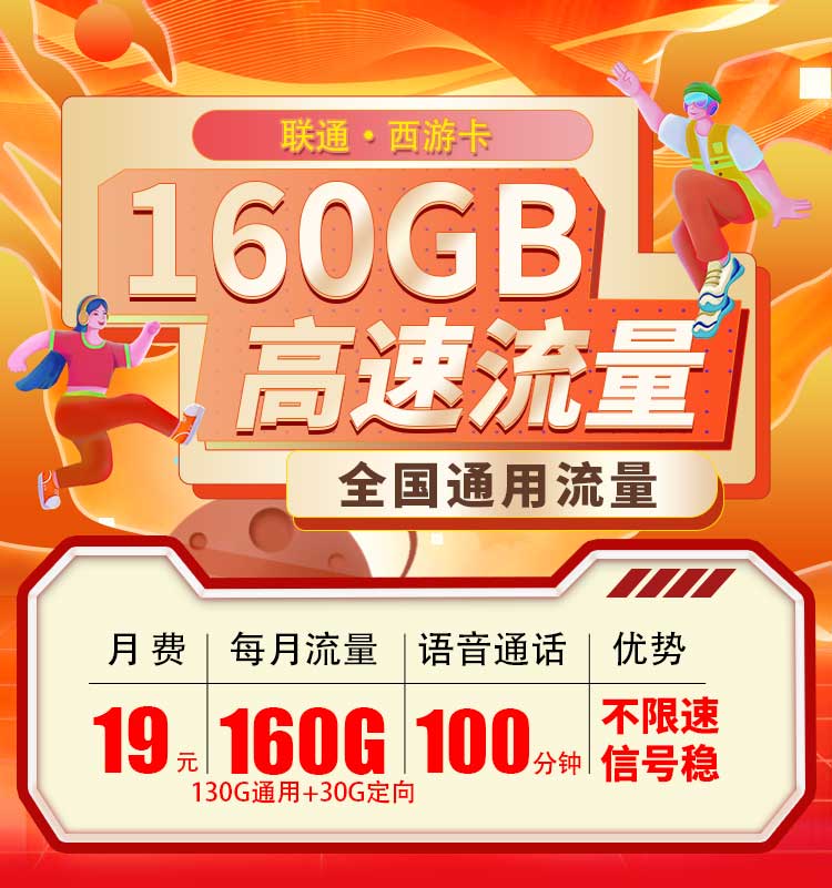  联通西游卡19元160G+100分钟 第1张