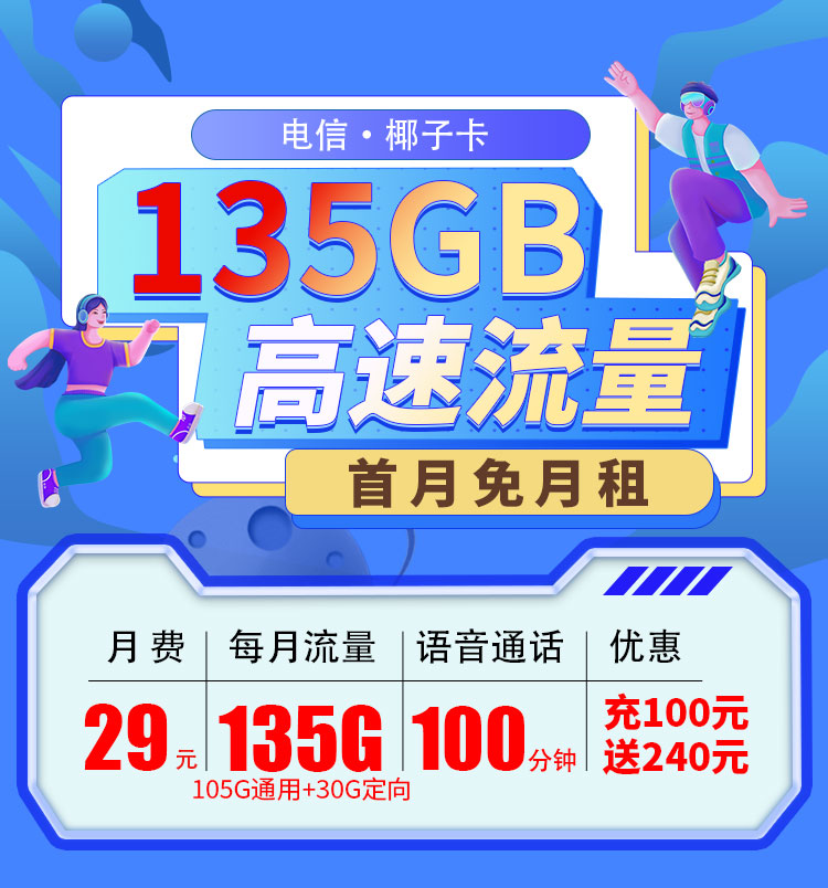 电信椰子卡29元135G+100分钟  第1张