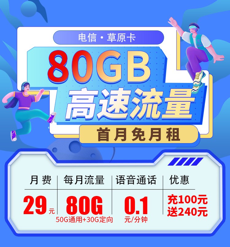 电信草原卡29元80G+视频会员两年  第1张