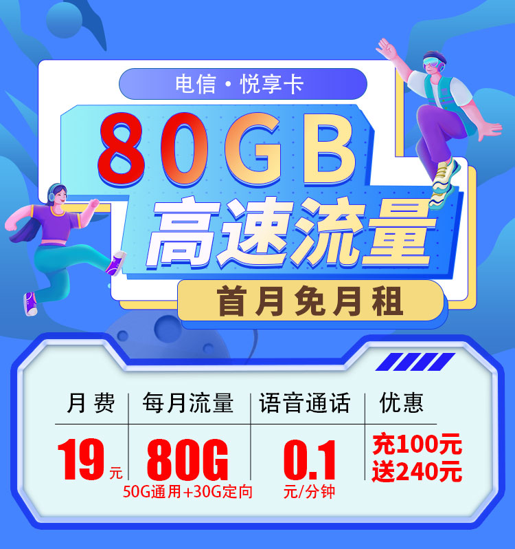 电信悦享卡19元80G  第1张