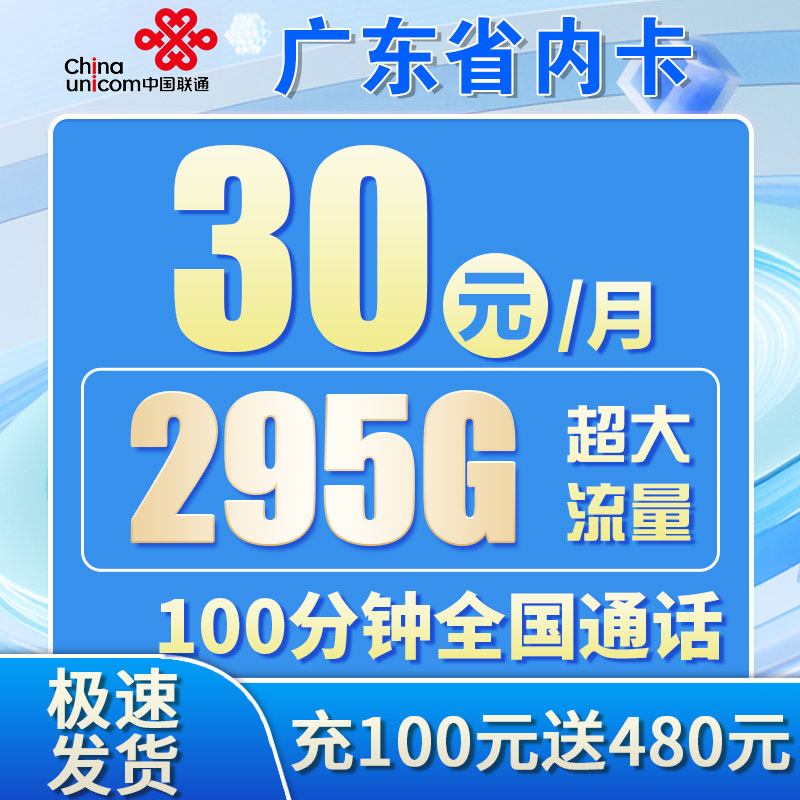 联通粤广卡30元295G+100分钟