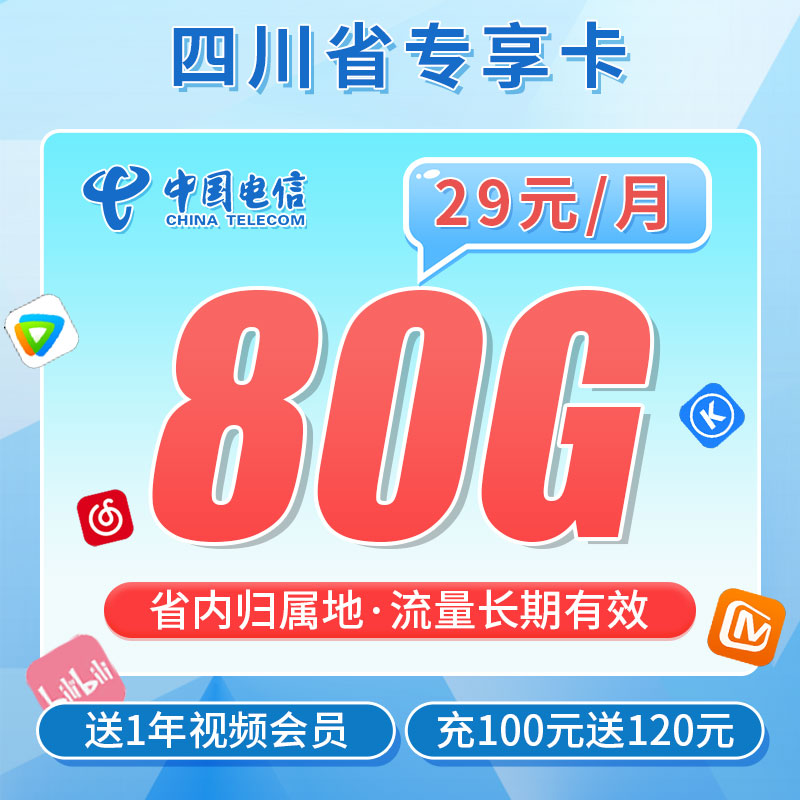 电信熊猫卡29元80G+一年视频会员