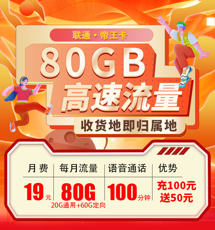 联通帝王卡19元80G+100分钟  第1张