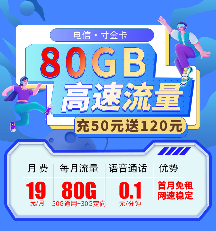 电信寸金卡19元80G  第1张