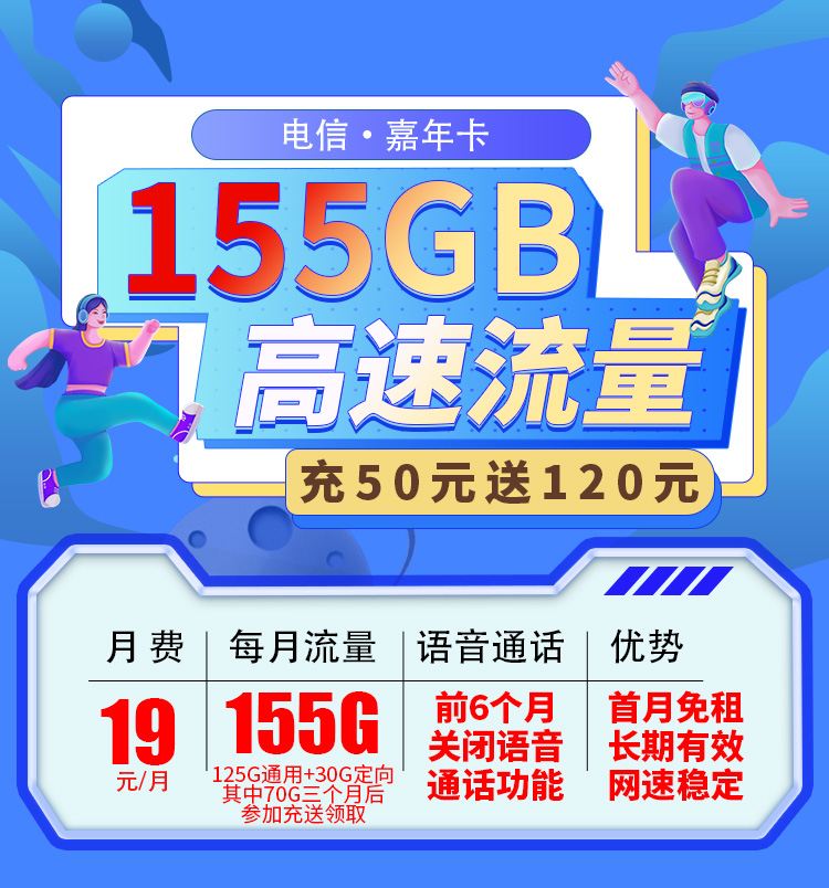 卡世界官方发布：电信嘉年卡19元155G流量  第1张