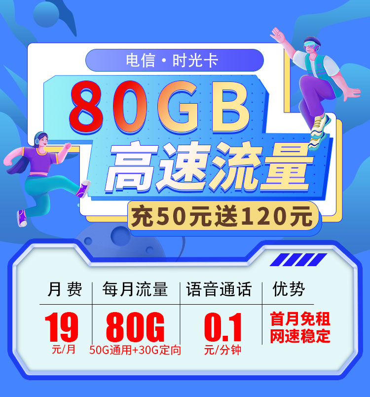 卡世界官方发布：电信时光卡19元80G全国流量首月免月租  第1张