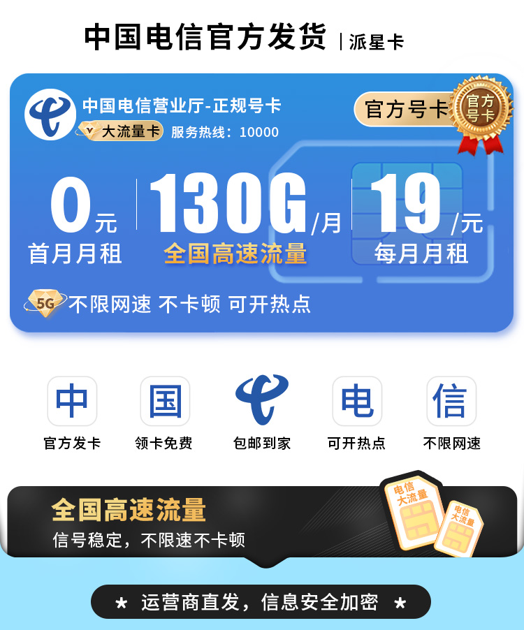 电信派星卡19元130G流量  第1张