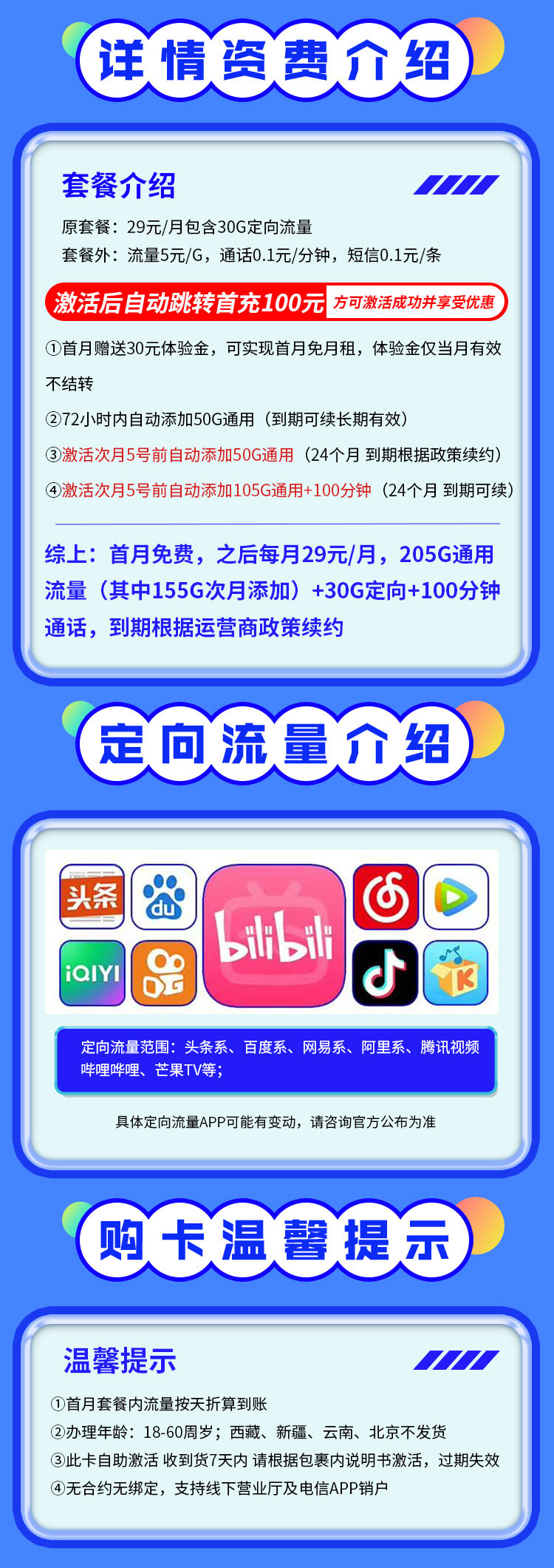 卡世界推荐：电信敖丙卡29元235G+100分钟  第2张