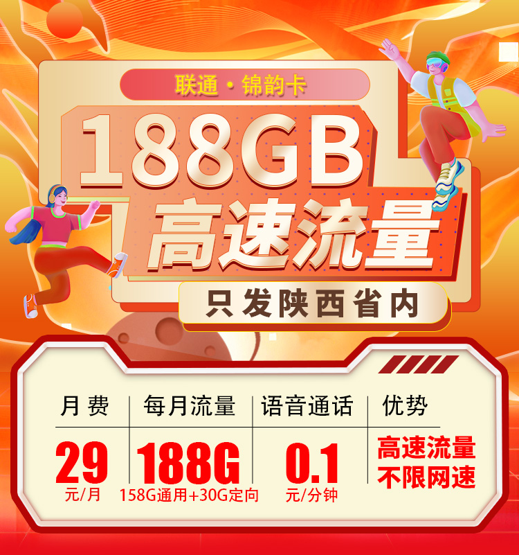 卡世界推荐：联通锦韵卡29元188G流量  第1张