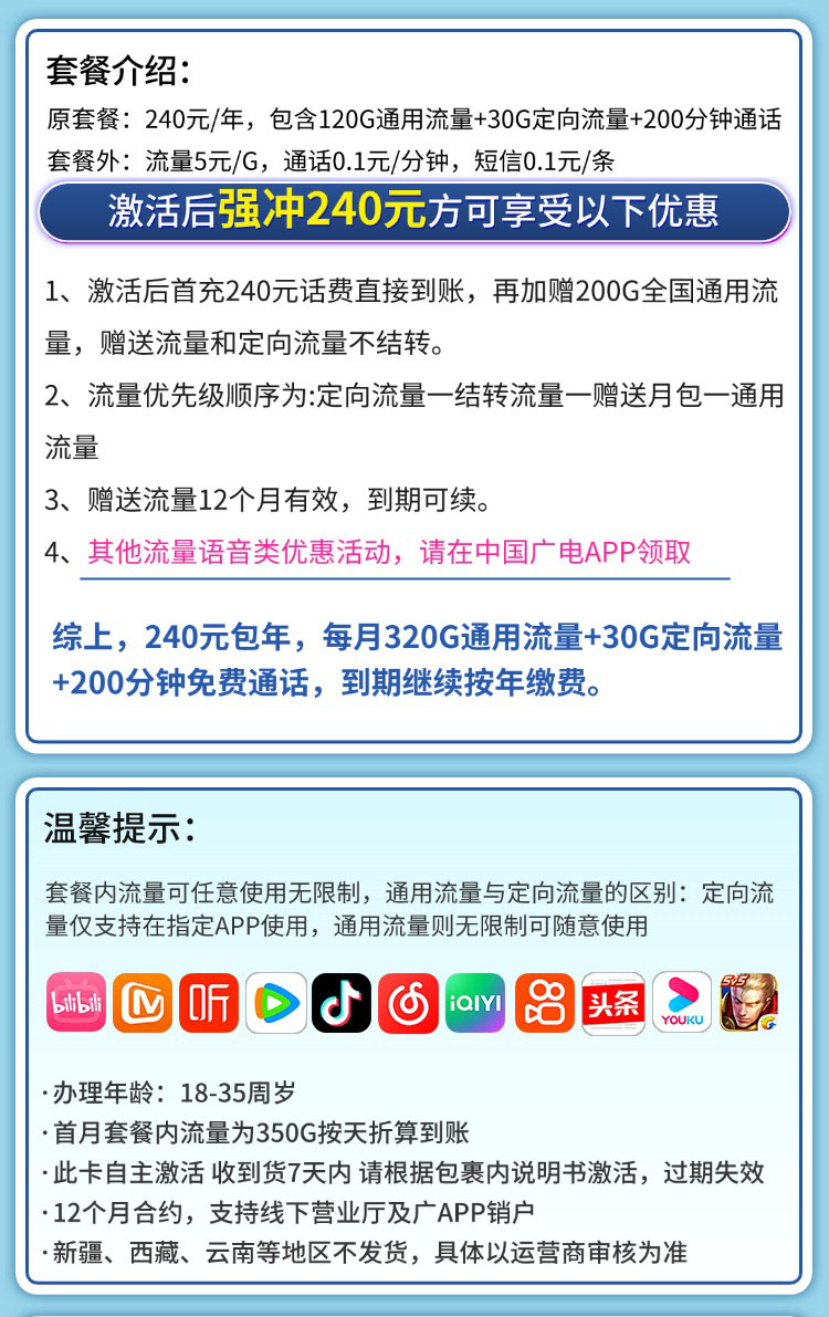 卡世界官方最新推荐：广电包年卡平均月租20元350G流量+200分钟通话  第2张